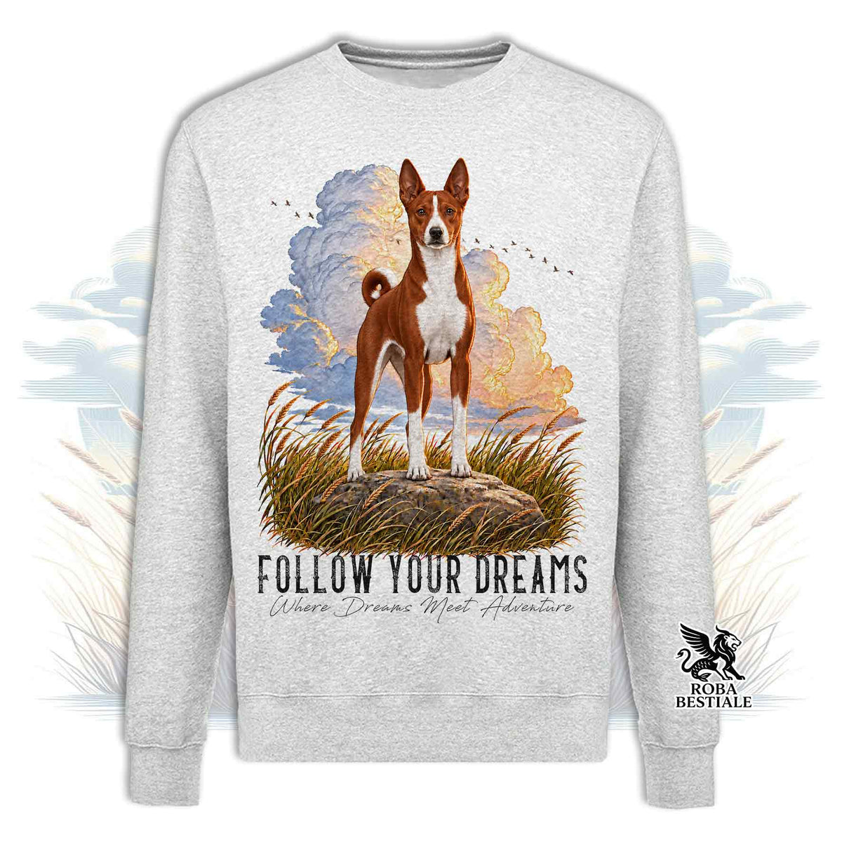 Felpa BASENJI Bianco e Rosso - Girocollo - Collezione Dream