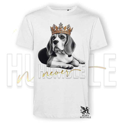 T-shirt stampata con un Beagle, colore bianco con grafica Never Humble