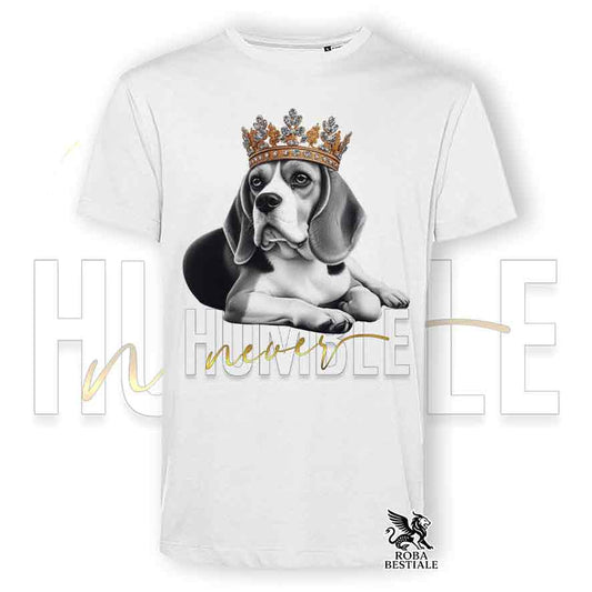 T-shirt stampata con un Beagle, colore bianco con grafica Never Humble