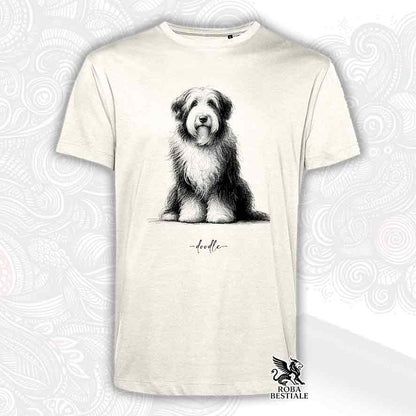 T-shirt beige stampata con un Bearded Collie, grafica Doodle
