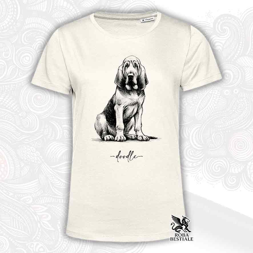 T-shirt beige stampata con un Bloodhound, grafica Doodle