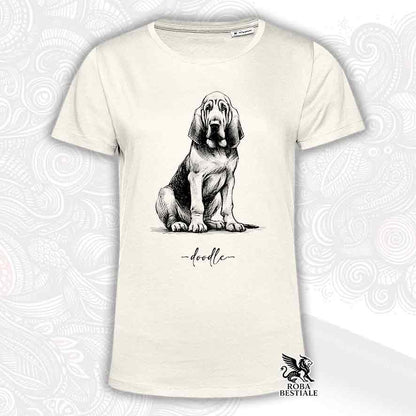 T-shirt beige stampata con un Bloodhound, grafica Doodle