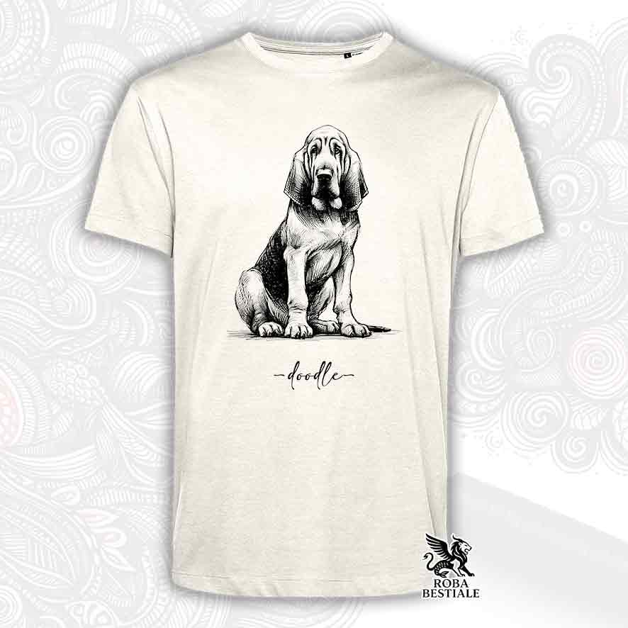 T-shirt beige stampata con un Bloodhound, grafica Doodle
