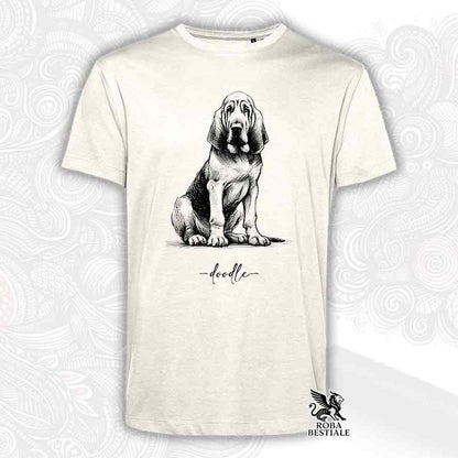T-shirt beige stampata con un Bloodhound, grafica Doodle
