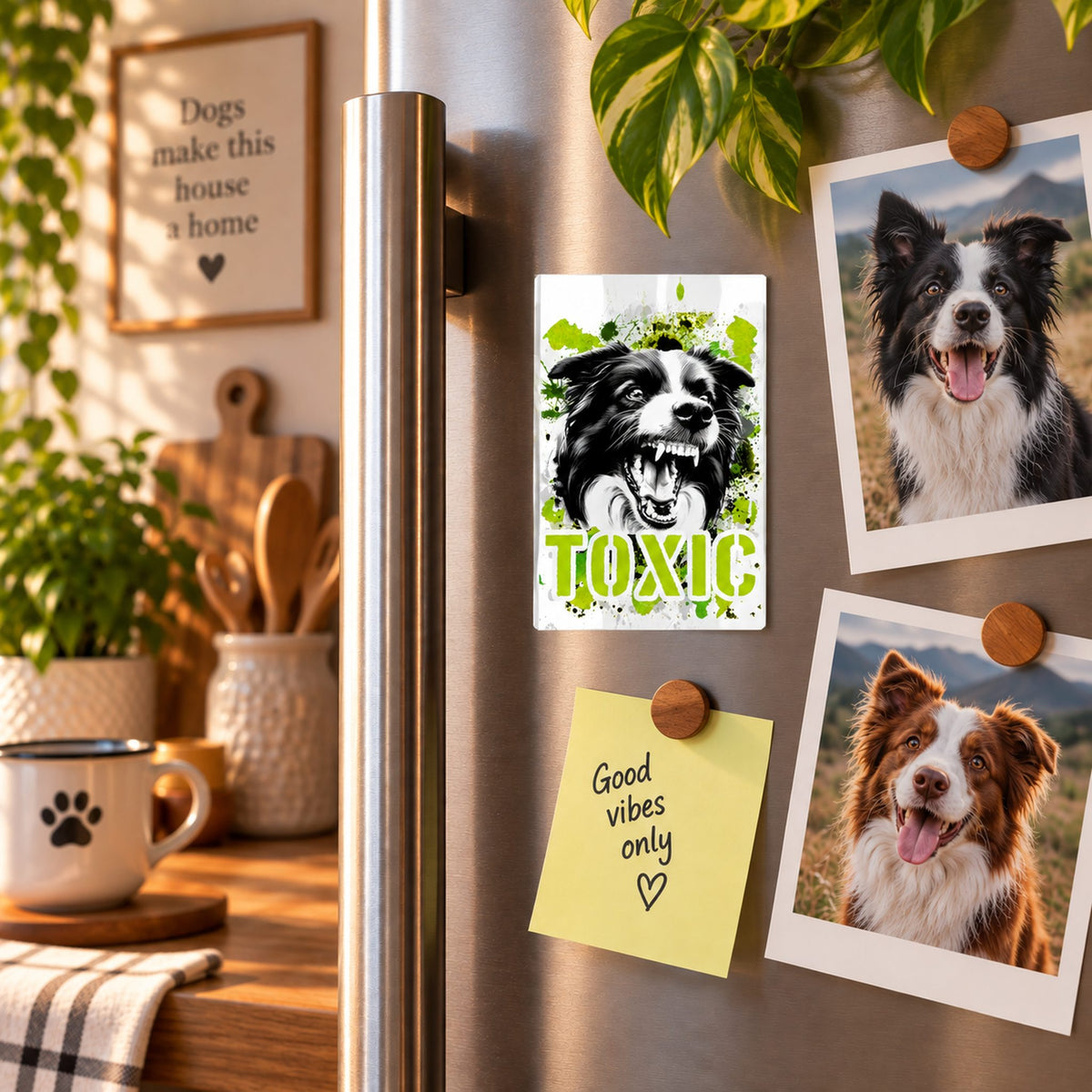 Calamita in MDF con la stampa di un Border Collie. Idea regalo per amanti dei cani, da Roba Bestiale