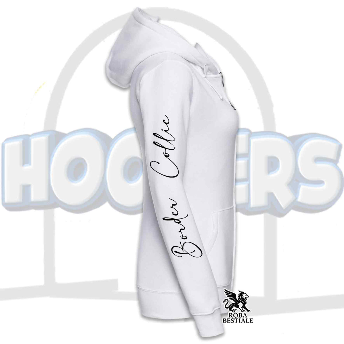 Felpa BORDER COLLIE Bianco e Nero - Cappuccio e Cerniera - Collezione Hoopers Player