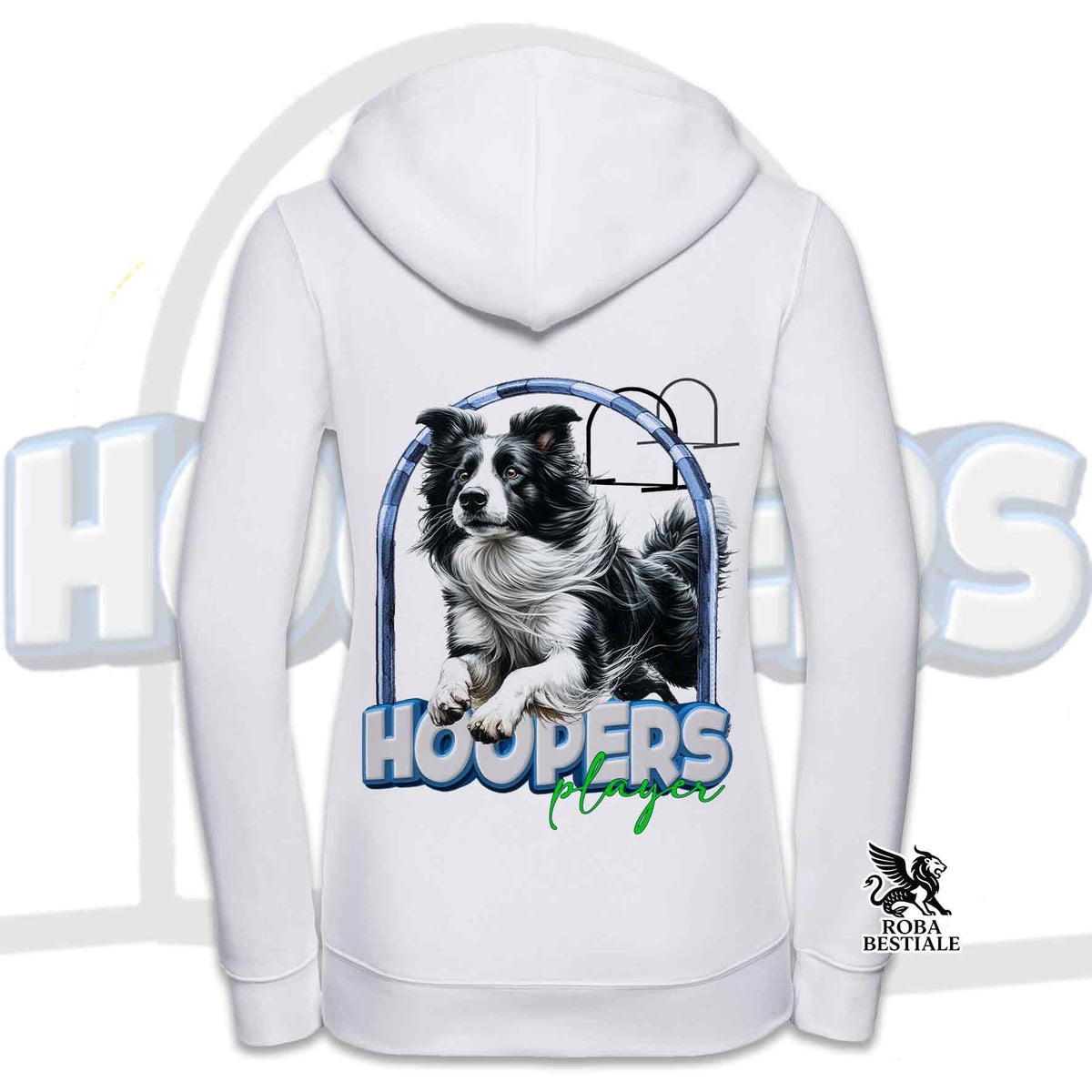 Felpa BORDER COLLIE Bianco e Nero - Cappuccio e Cerniera - Collezione Hoopers Player