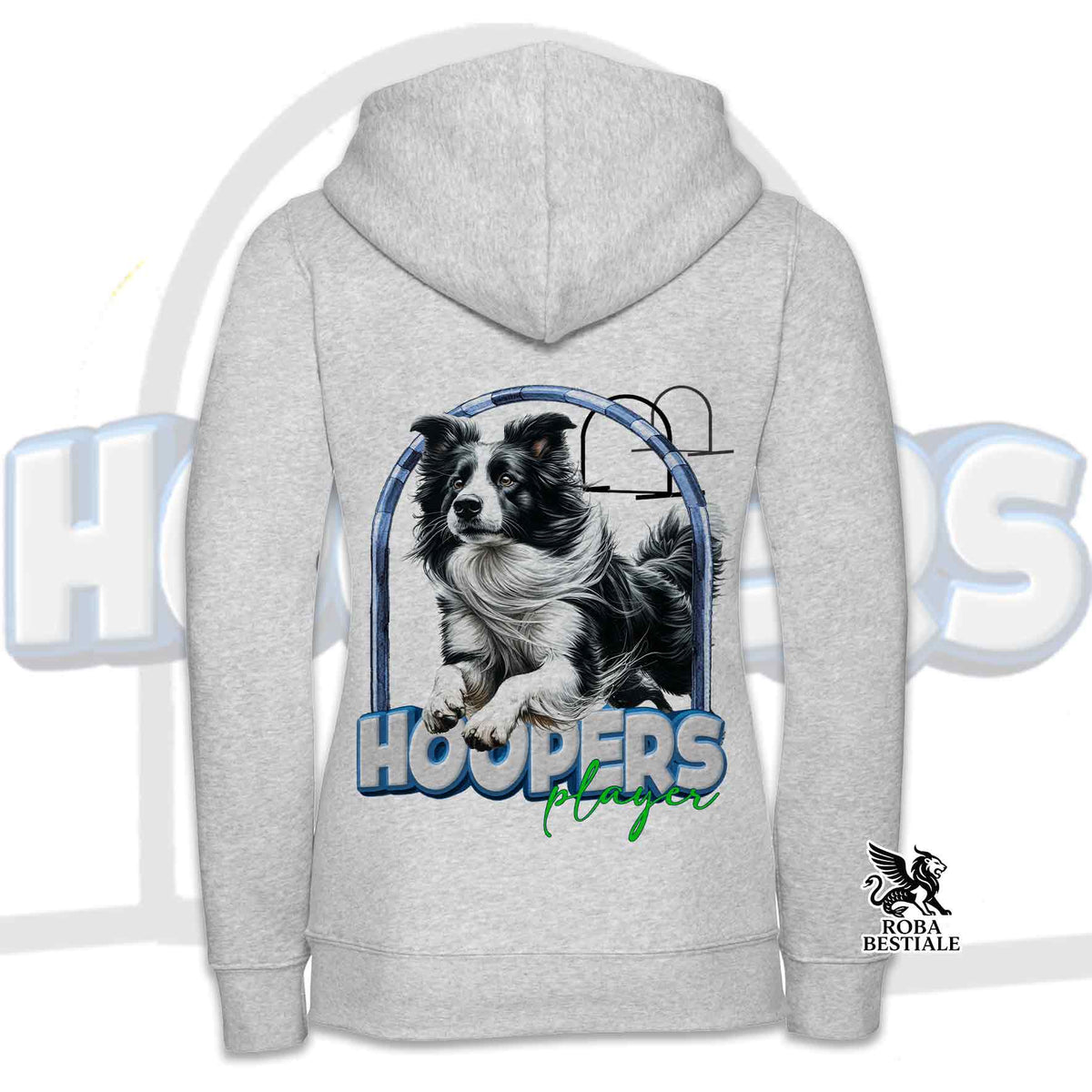 Felpa BORDER COLLIE Bianco e Nero - Cappuccio e Cerniera - Collezione Hoopers Player