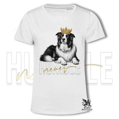 T-shirt stampata con un Border Collie, colore bianco con grafica Never Humble