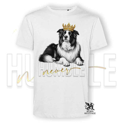 T-shirt stampata con un Border Collie, colore bianco con grafica Never Humble