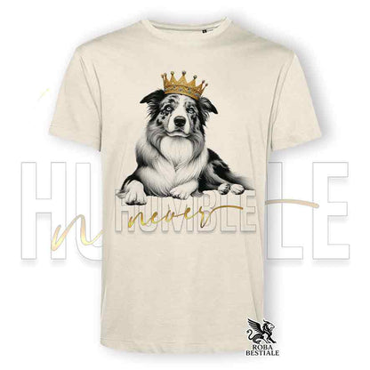 T-shirt stampata con un Border Collie, colore beige con grafica Never Humble