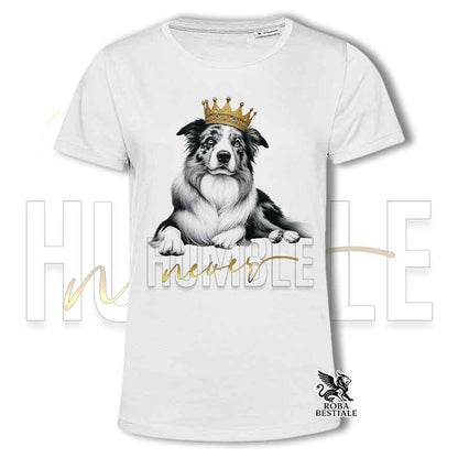 T-shirt stampata con un Border Collie, colore bianco con grafica Never Humble