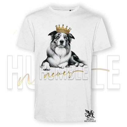 T-shirt stampata con un Border Collie, colore bianco con grafica Never Humble