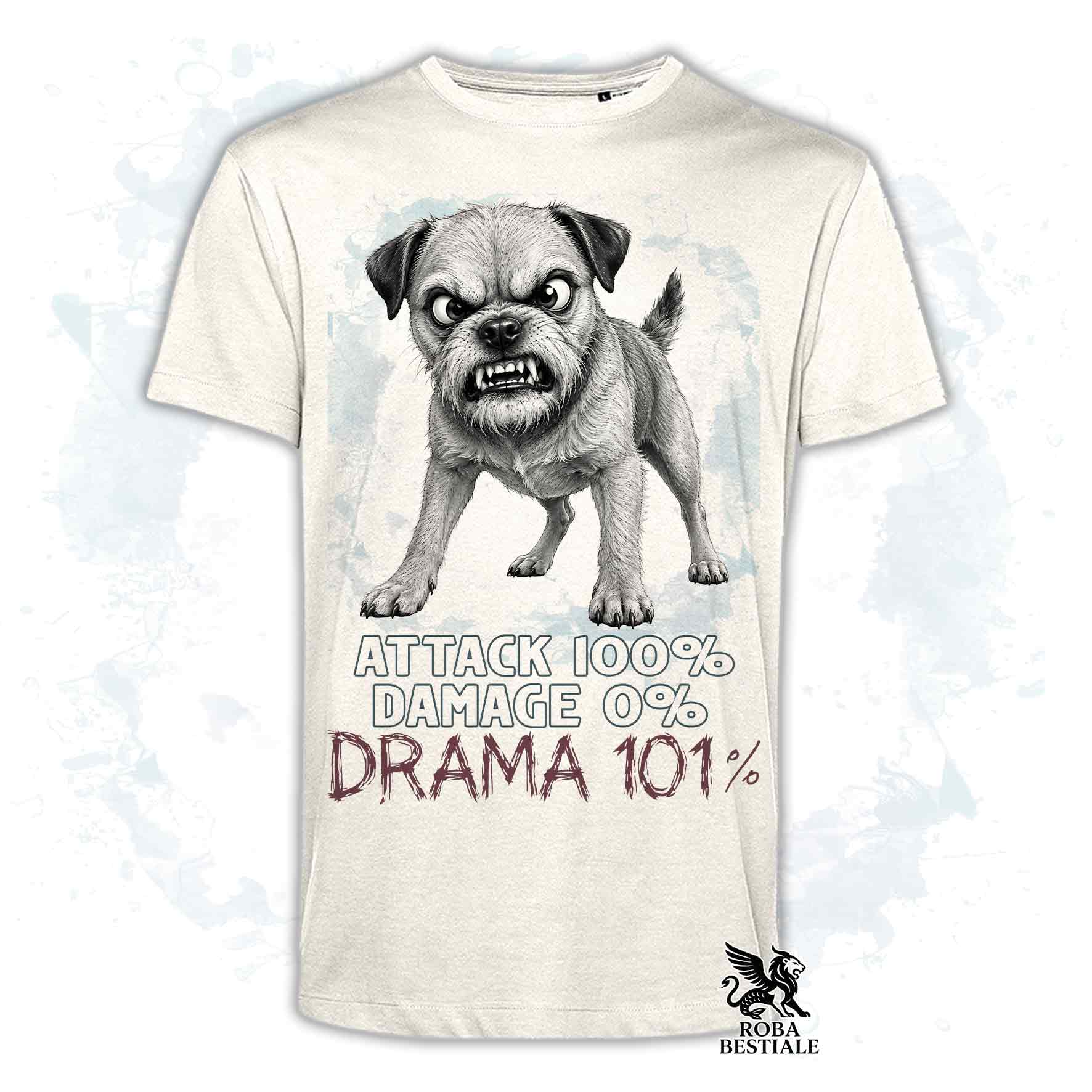 Maglietta beige stampata con un Border Terrier collezione originale Drama 101 di Roba Bestiale 