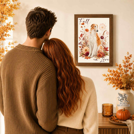 Quadretto BORZOI Bianco e Arancio - Collezione Fall...in Love