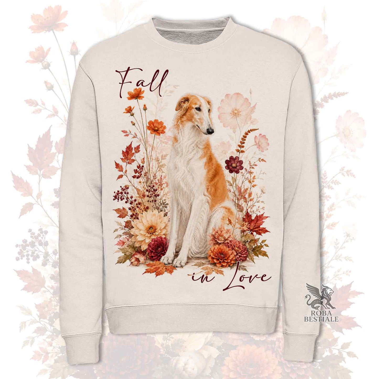 Felpa BORZOI Bianco e Arancio - Girocollo - Collezione Fall...in Love
