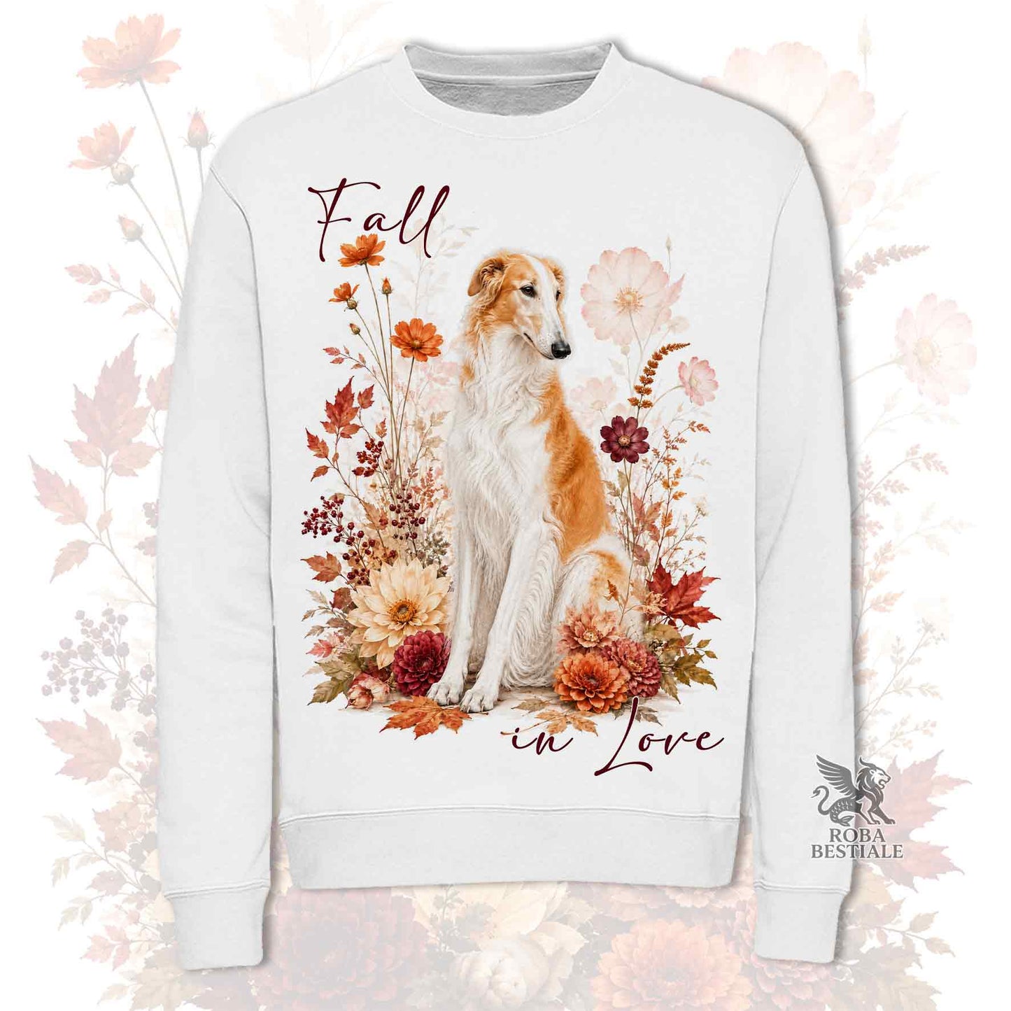 Felpa BORZOI Bianco e Arancio - Girocollo - Collezione Fall...in Love