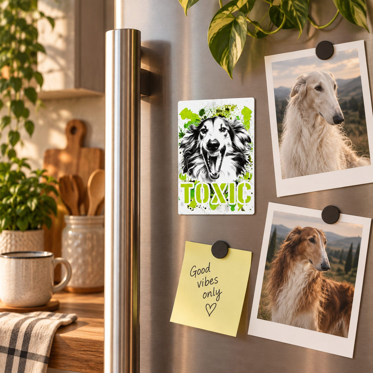 Calamita in MDF con la stampa di un Borzoi. Idea regalo per amanti dei cani, da Roba Bestiale