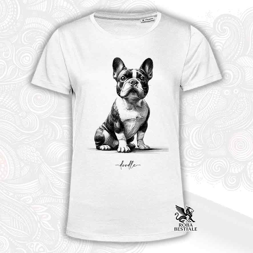 T-shirt bianca stampata con un Australian Cattle Dog, grafica Doodle