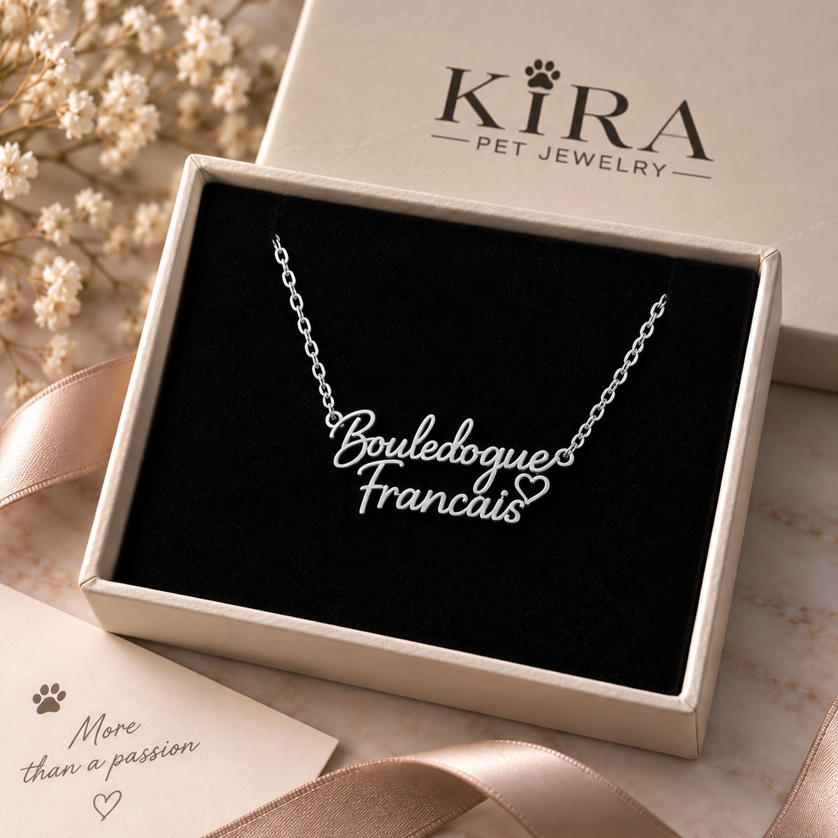 Collier KIRA PET JEWELRY - BOULEDOGUE FRANCAIS - En Acier Inoxydable avec chaîne maille fine