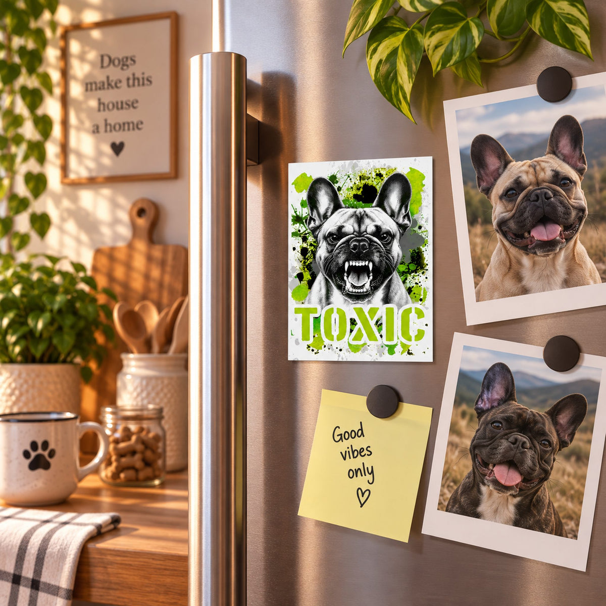 Calamita in MDF con la stampa di un Bouledogue Francese. Idea regalo per amanti dei cani, da Roba Bestiale
