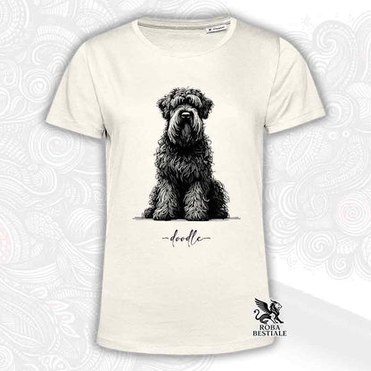 T-shirt beige stampata con un Bovaro delle Fiandre, grafica Doodle