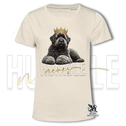 T-shirt stampata con un Bovaro delle Fiandre, colore beige con grafica Never Humble