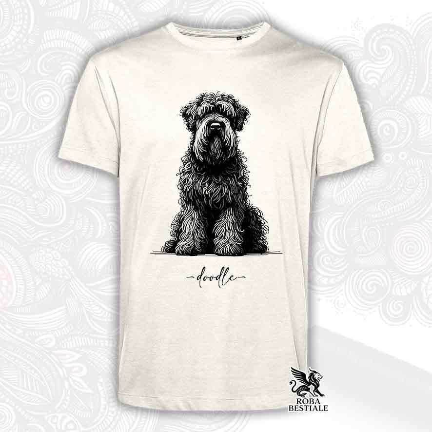 T-shirt beige stampata con un Bovaro delle Fiandre, grafica Doodle