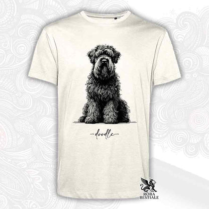 T-shirt beige stampata con un Bovaro delle Fiandre, grafica Doodle
