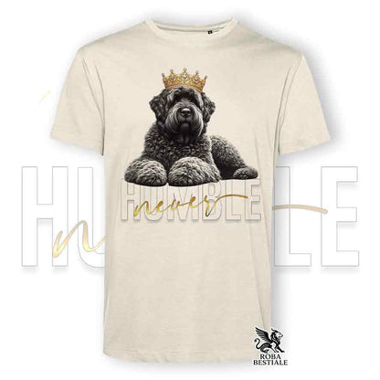 T-shirt stampata con un Bovaro delle Fiandre, colore beige con grafica Never Humble