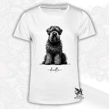 T-shirt bianca stampata con un Bovaro delle Fiandre, grafica Doodle