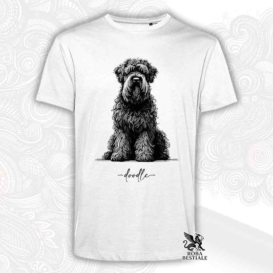 T-shirt bianca stampata con un Bovaro delle Fiandre, grafica Doodle