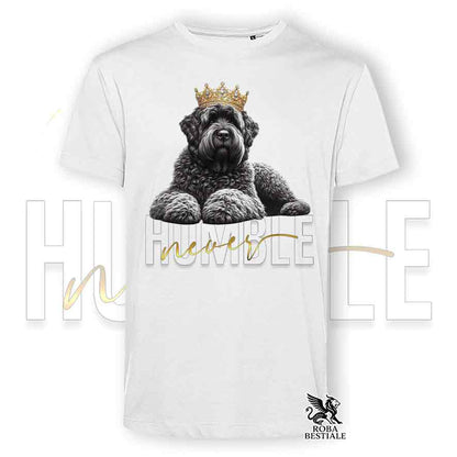 T-shirt stampata con un Bovaro delle Fiandre, colore bianco con grafica Never Humble