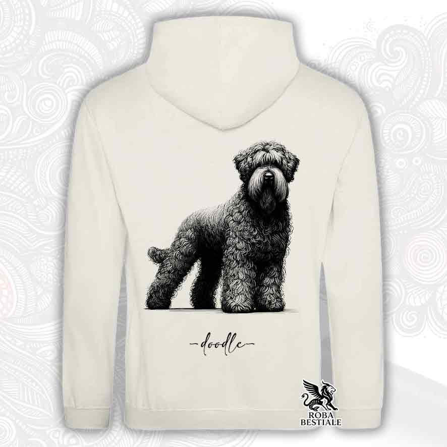 Felpa beige con cappuccio, stampata con un Bovaro delle Fiandre, grafica Doodle