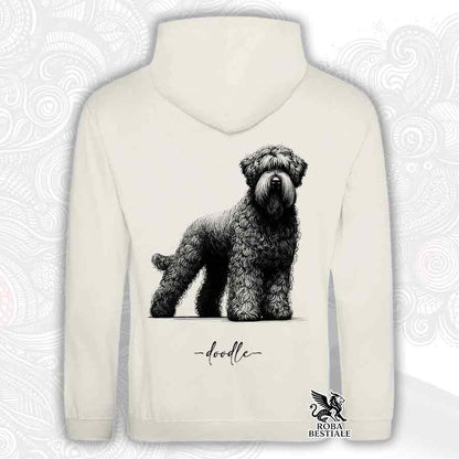 Felpa beige con cappuccio, stampata con un Bovaro delle Fiandre, grafica Doodle