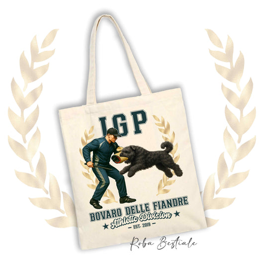 Borsa shopper stampata con un Bovaro delle Fiandre che fa IGP. Grafica originale Roba Bestiale