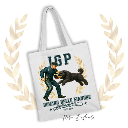 Borsa shopper stampata con un Bovaro delle Fiandre che fa IGP. Grafica originale Roba Bestiale
