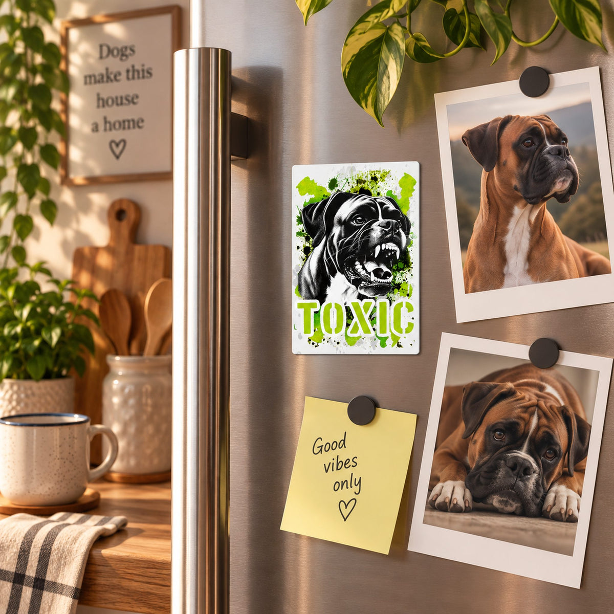 Calamita in MDF con la stampa di un Boxer. Idea regalo per amanti dei cani, da Roba Bestiale