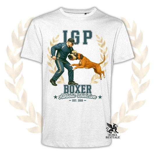 Una t-shirt stampata con un Boxer che fa IGP. Grafica originale Roba Bestiale