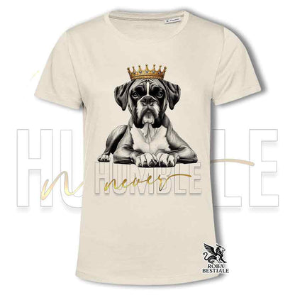 T-shirt stampata con un Boxer fulvo, colore beige con grafica Never Humble