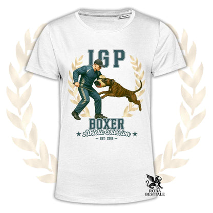 Una t-shirt stampata con un Boxer che fa IGP. Grafica originale Roba Bestiale