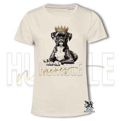 T-shirt stampata con un Boxer tigrato, colore beige con grafica Never Humble