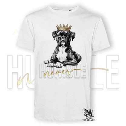 T-shirt stampata con un Boxer tigrato, colore bianco con grafica Never Humble