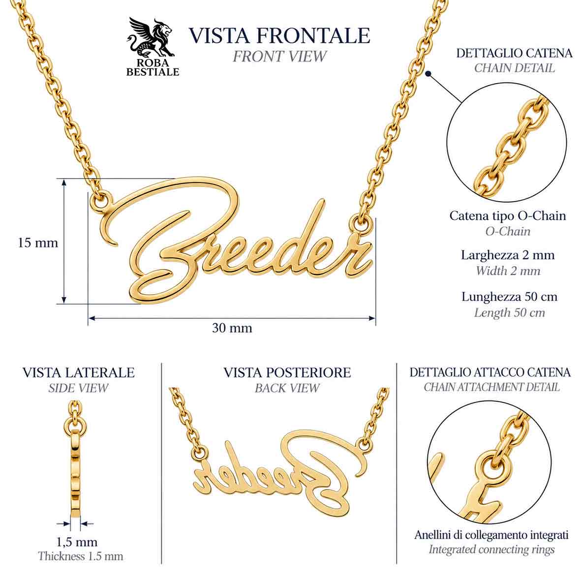 Collana BREEDER Gold - Collezione Name by Kira Pet Jewelry