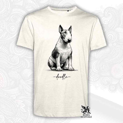 T-shirt beige stampata con un Bull Terrier, grafica Doodle