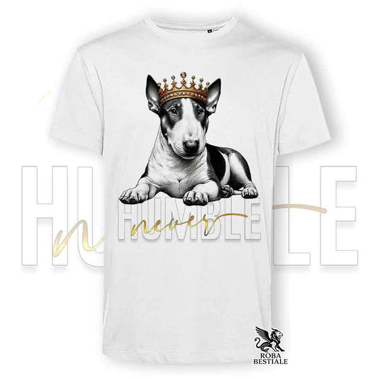 T-shirt stampata con un Bull Terrier, colore bianco con grafica Never Humble