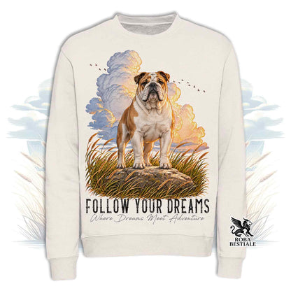 Felpa BULLDOG INGLESE Bianco Fulvo - Girocollo - Collezione Dream