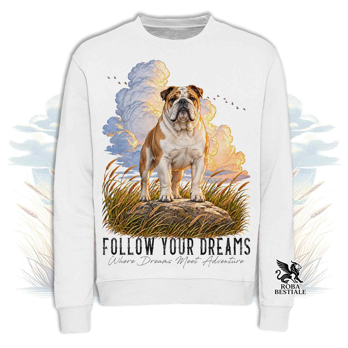 Felpa BULLDOG INGLESE Bianco Fulvo - Girocollo - Collezione Dream