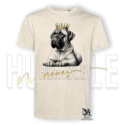T-shirt stampata con un Bullmastiff, colore beige con grafica Never Humble