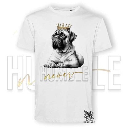 T-shirt stampata con un Bullmastiff, colore bianco con grafica Never Humble